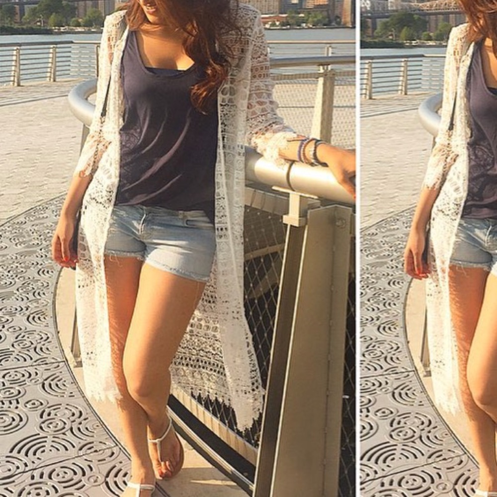 Long White Lace Cardigan